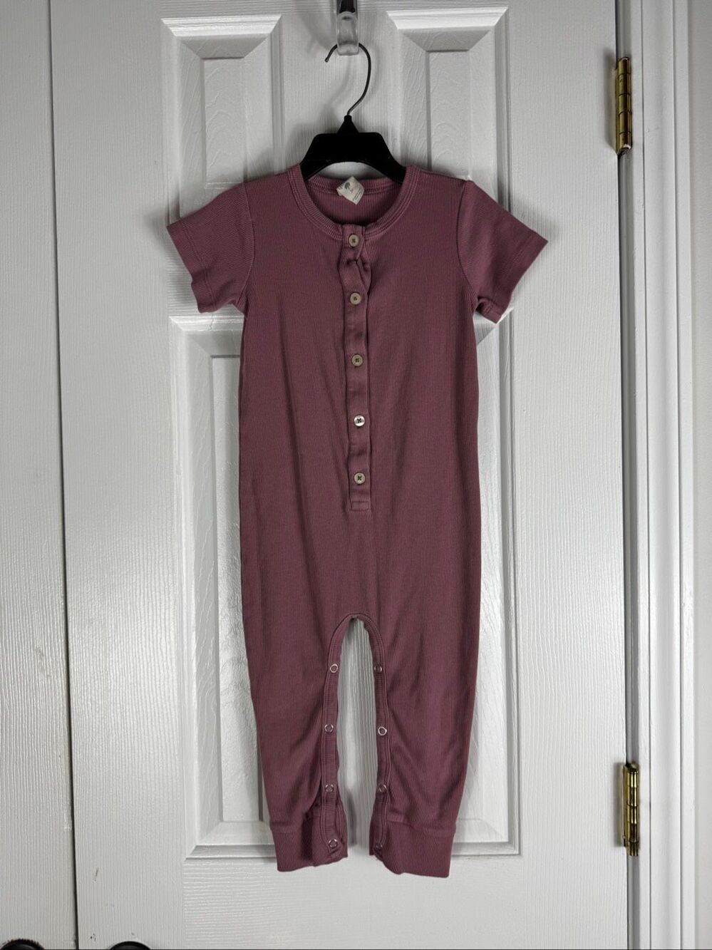 Kate Quinn Girls Ribbed Short Sleeve Button Henley Mauve Romper Size 2t